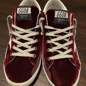 Burgundy Velvet Golden Goose Sneakers- too snug on me, worn one time, like new.